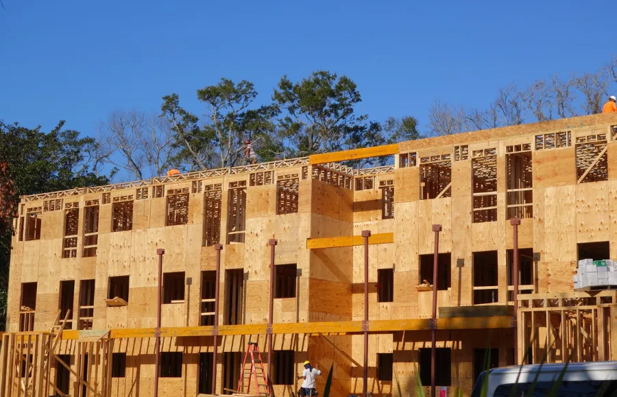 Commercial framing services in Dallas, Texas for a multi-story building using professional wood framing techniques