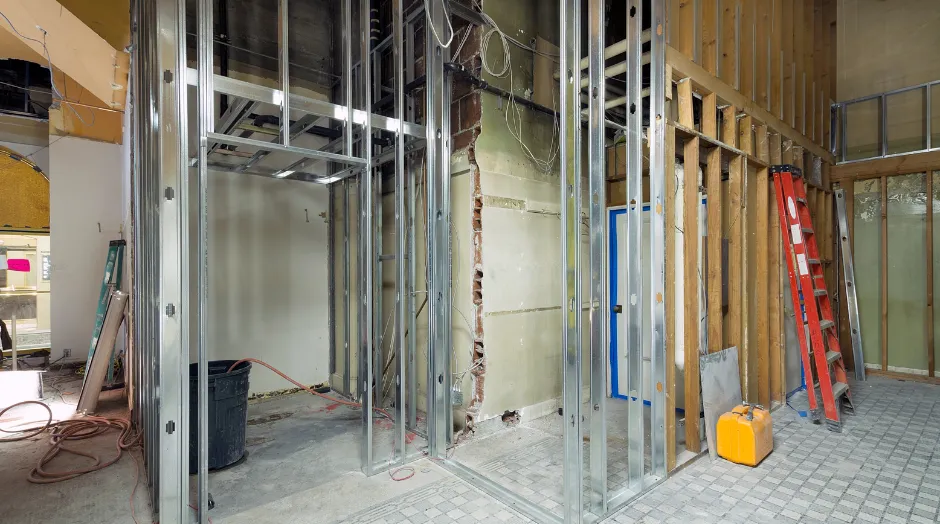 Metal stud wall framing system installed for commercial interior construction in Dallas