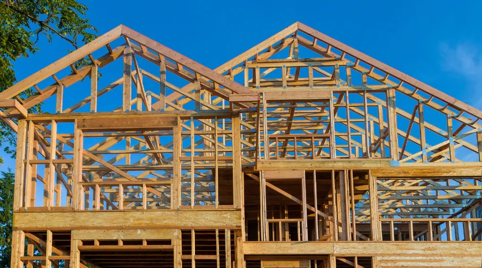 Residential wood stud wall framing installation for new home construction in Dallas Texas